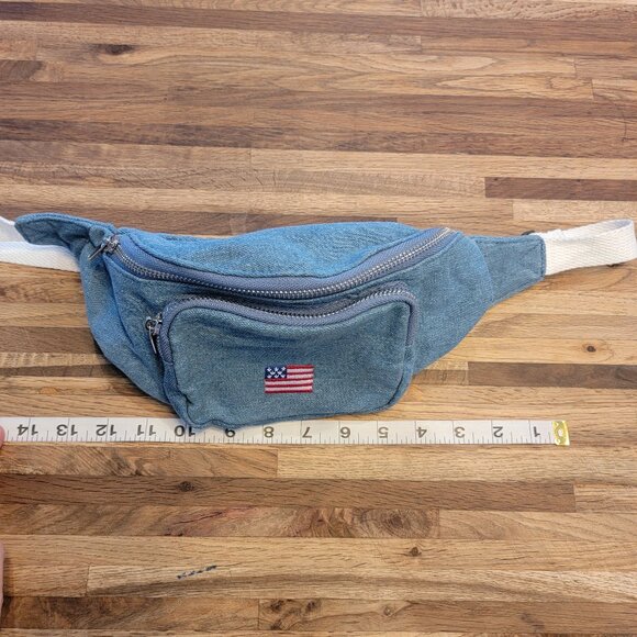 Blue Jean/Denim Waist Bag with American Flag - Picture 3 of 12